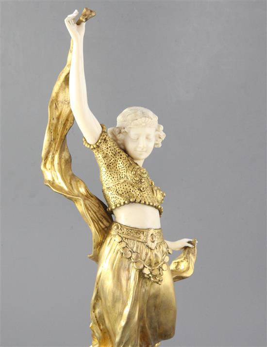 Affortunato Gori (1895-1925). A gilt bronze and ivory figure of an Middle Eastern dancer, height 17.5in.